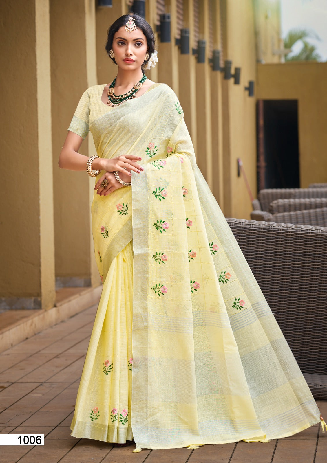 Prazu Fashion Light Yellow Linen Cotton Weaving Wedding Wear Saree - Distacart