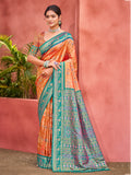 Sangam Prints Light Orange Kanjivaram Silk Woven Work Traditional Saree - Distacart