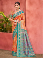Sangam Prints Light Orange Kanjivaram Silk Woven Work Traditional Saree - Distacart