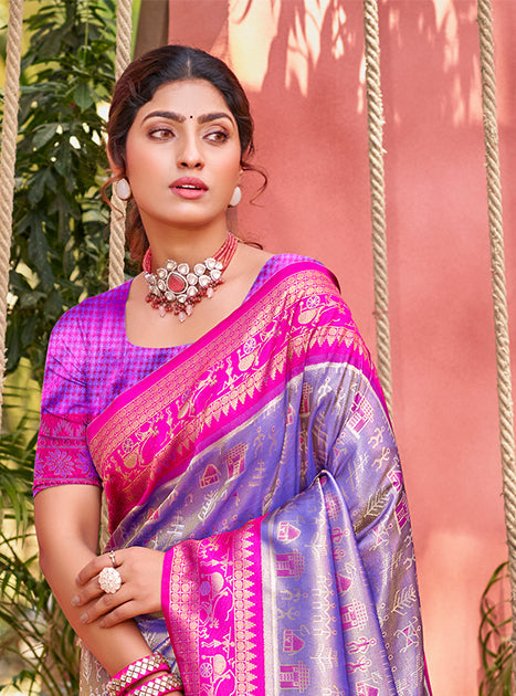 Sangam Prints Lavender Kanjivaram Silk Woven Work Traditional Saree - Distacart