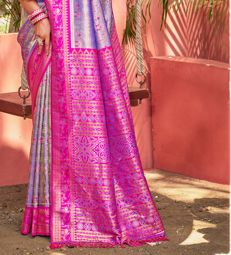 Sangam Prints Lavender Kanjivaram Silk Woven Work Traditional Saree - Distacart