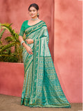 Sangam Prints Teal  Kanjivaram Silk Woven Work Traditional Saree - Distacart
