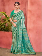 Sangam Prints Teal  Kanjivaram Silk Woven Work Traditional Saree - Distacart