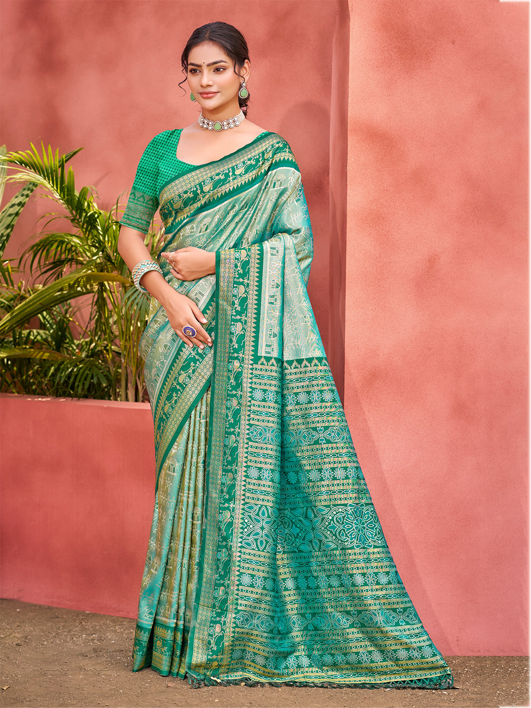 Sangam Prints Teal  Kanjivaram Silk Woven Work Traditional Saree - Distacart