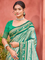 Sangam Prints Teal  Kanjivaram Silk Woven Work Traditional Saree - Distacart