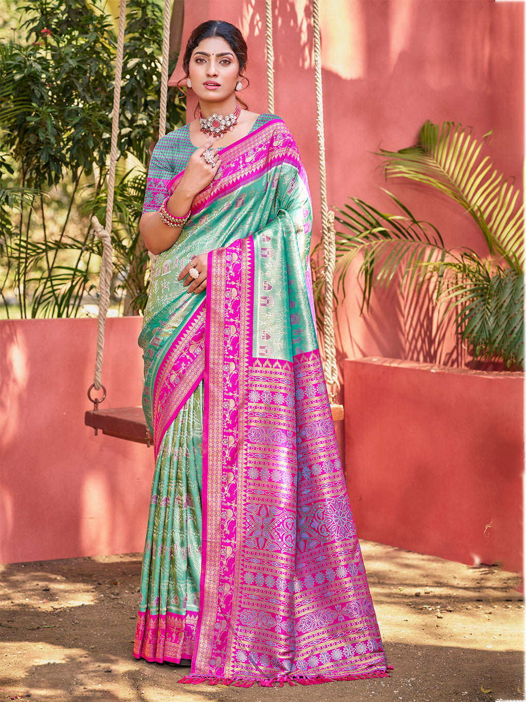 Sangam Prints Sea Green Kanjivaram Silk Woven Work Traditional Saree - Distacart