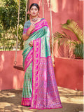 Sangam Prints Sea Green Kanjivaram Silk Woven Work Traditional Saree - Distacart