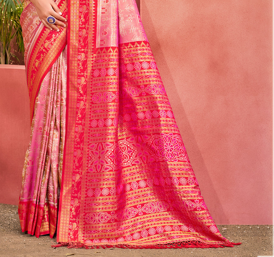 Sangam Prints Pink Kanjivaram Silk Woven Work Traditional Saree - Distacart