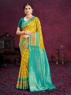 Sangam Prints Yellow Cotton Silk With Meena Woven Work Traditional Saree - Distacart