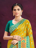Sangam Prints Yellow Cotton Silk With Meena Woven Work Traditional Saree - Distacart