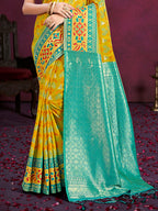 Sangam Prints Yellow Cotton Silk With Meena Woven Work Traditional Saree - Distacart