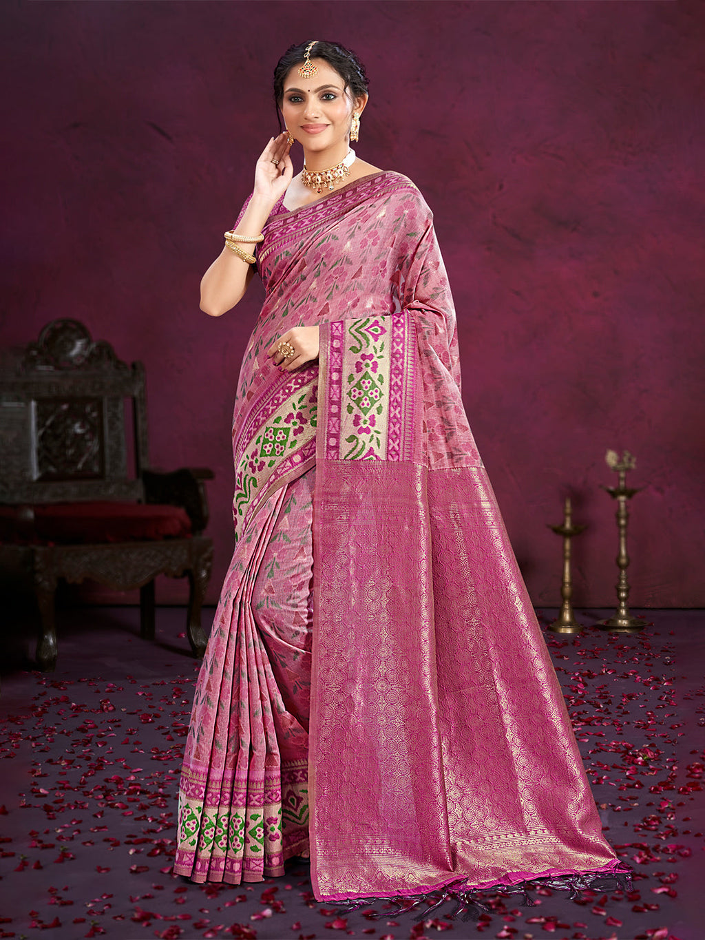 Sangam Prints Light Pink Cotton Silk With Meena Woven Work Traditional Saree - Distacart