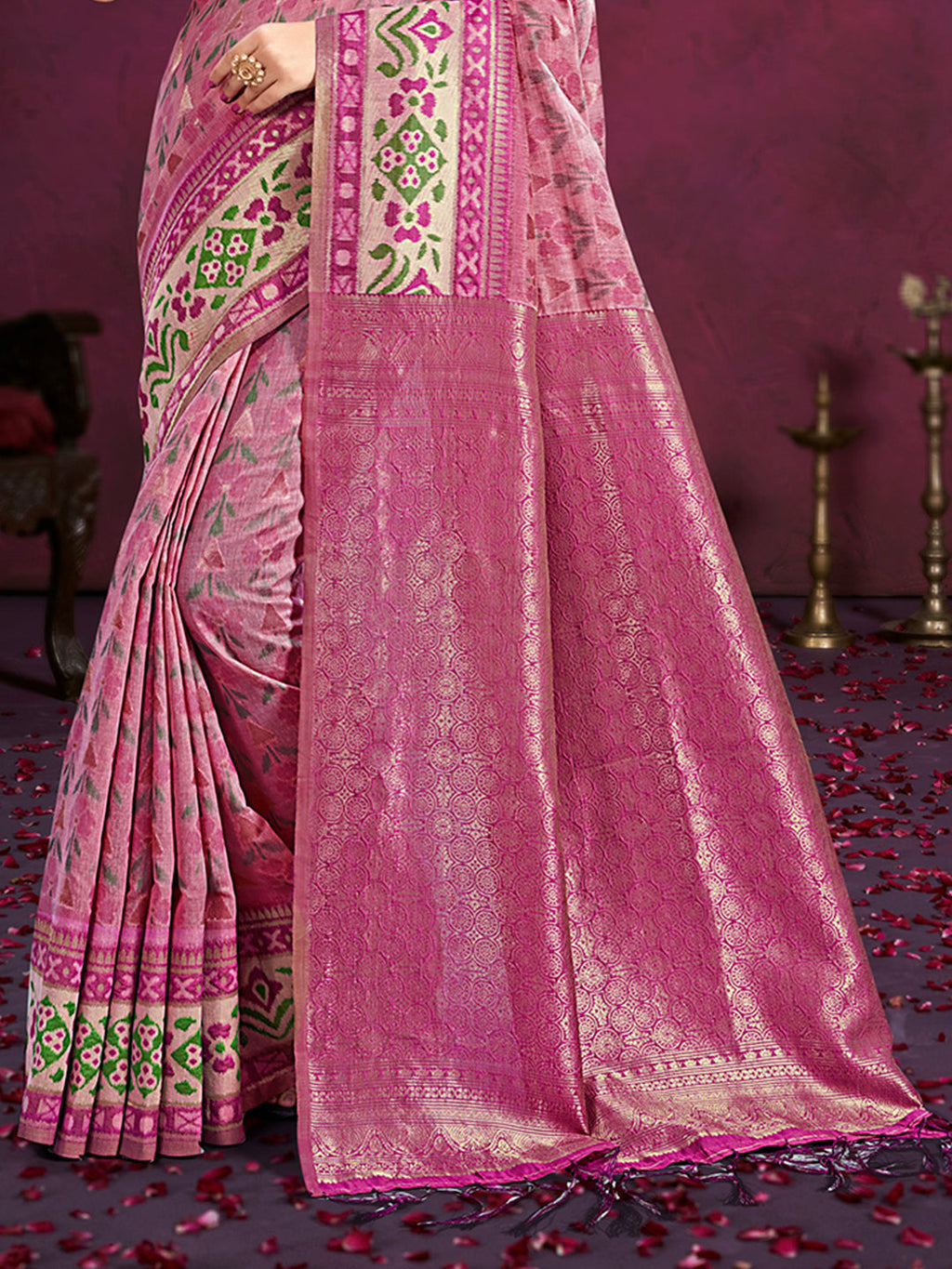 Sangam Prints Light Pink Cotton Silk With Meena Woven Work Traditional Saree - Distacart