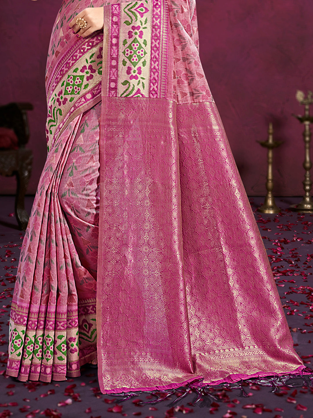 Sangam Prints Light Pink Cotton Silk With Meena Woven Work Traditional Saree - Distacart