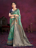 Sangam Prints Teal Green Cotton Silk With Meena Woven Work Traditional Saree - Distacart