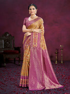 Sangam Prints Beige Cotton Silk With Meena Woven Work Traditional Saree - Distacart