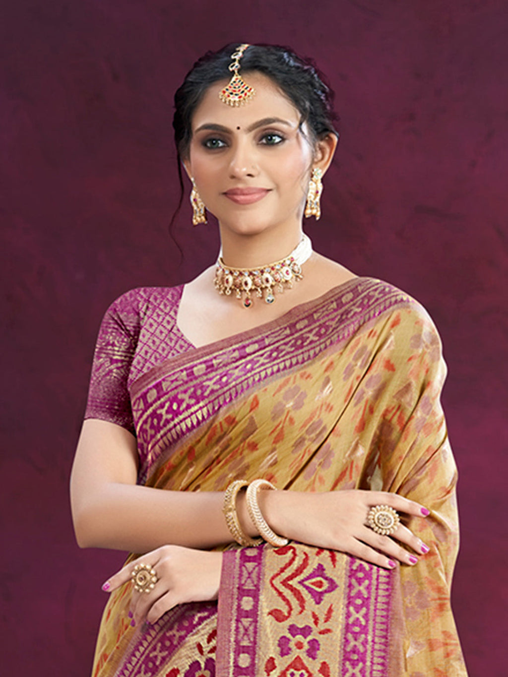 Sangam Prints Beige Cotton Silk With Meena Woven Work Traditional Saree - Distacart