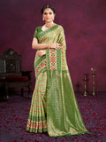 Sangam Prints Light Green Cotton Silk With Meena Woven Work Traditional Saree - Distacart