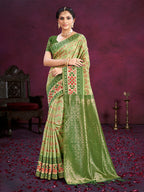 Sangam Prints Light Green Cotton Silk With Meena Woven Work Traditional Saree - Distacart