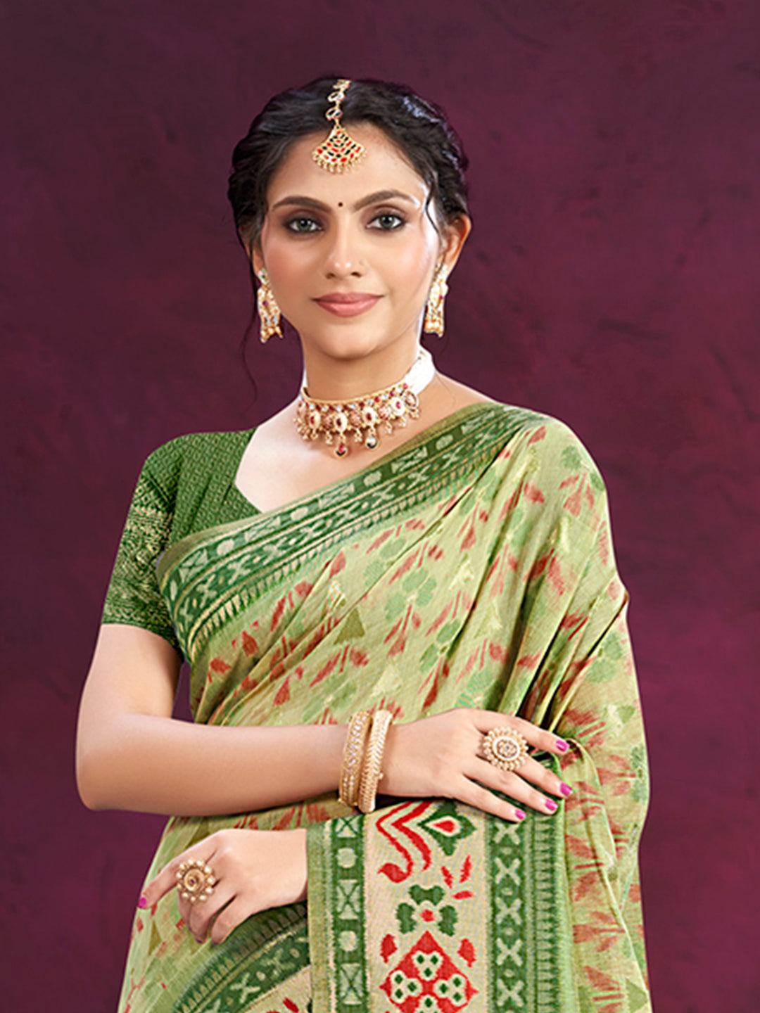 Sangam Prints Light Green Cotton Silk With Meena Woven Work Traditional Saree - Distacart