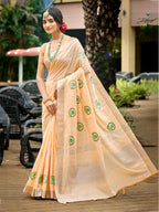 Sangam Prints Peach Linen Woven Work Traditional Saree