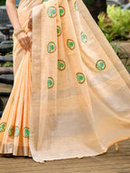 Sangam Prints Peach Linen Woven Work Traditional Saree