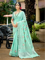 Sangam Prints Sky Blue Linen Woven Work Traditional Saree