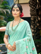 Sangam Prints Sky Blue Linen Woven Work Traditional Saree