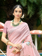 Sangam Prints Light Pink Linen Woven Work Traditional Saree