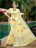 Sangam Prints Yellow Linen Woven Work Traditional Saree