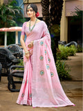 Sangam Prints Baby Pink Linen Woven Work Traditional Saree