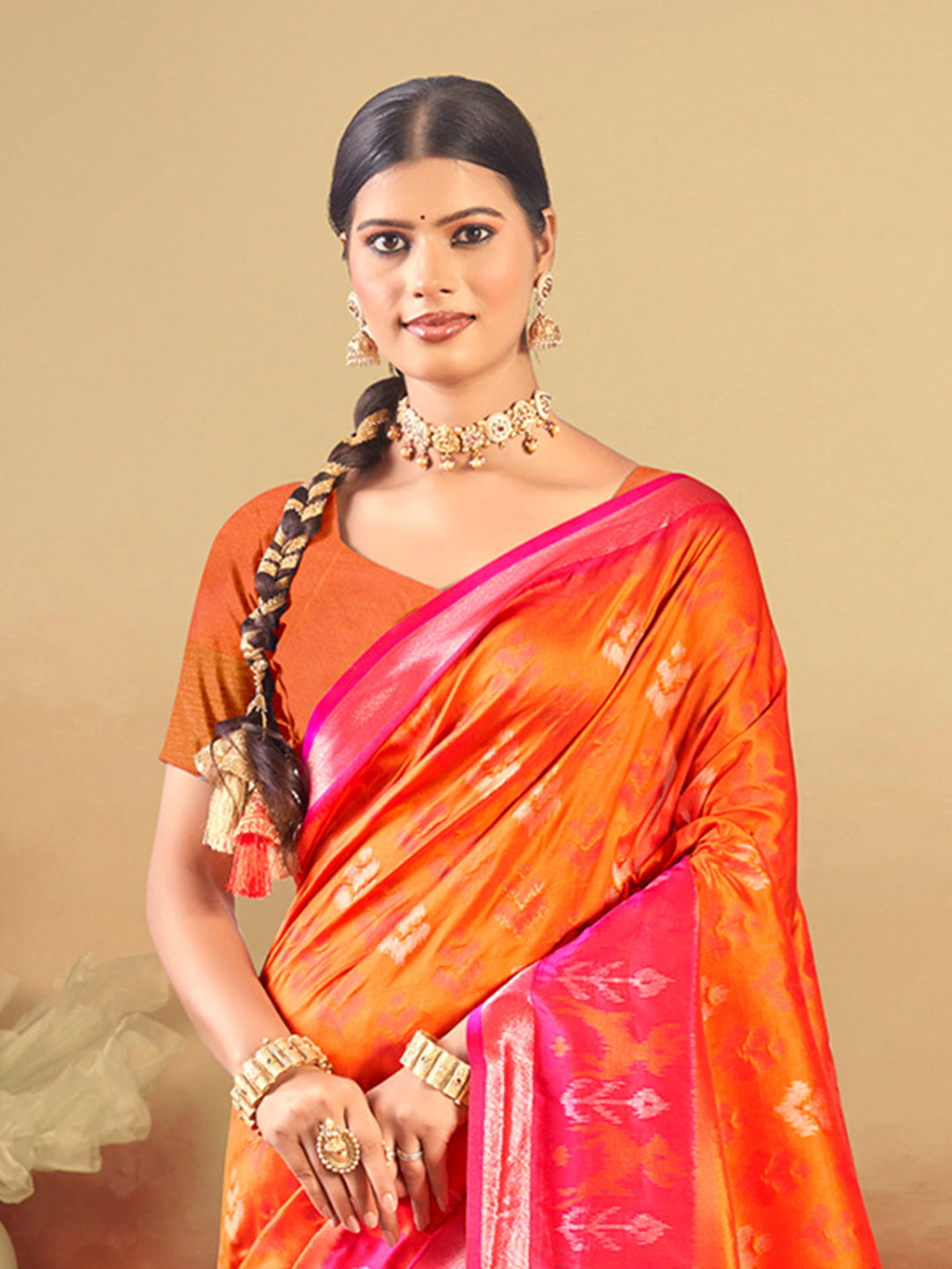 Sangam Prints Orange Silk Woven Work Traditional Saree - Distacart