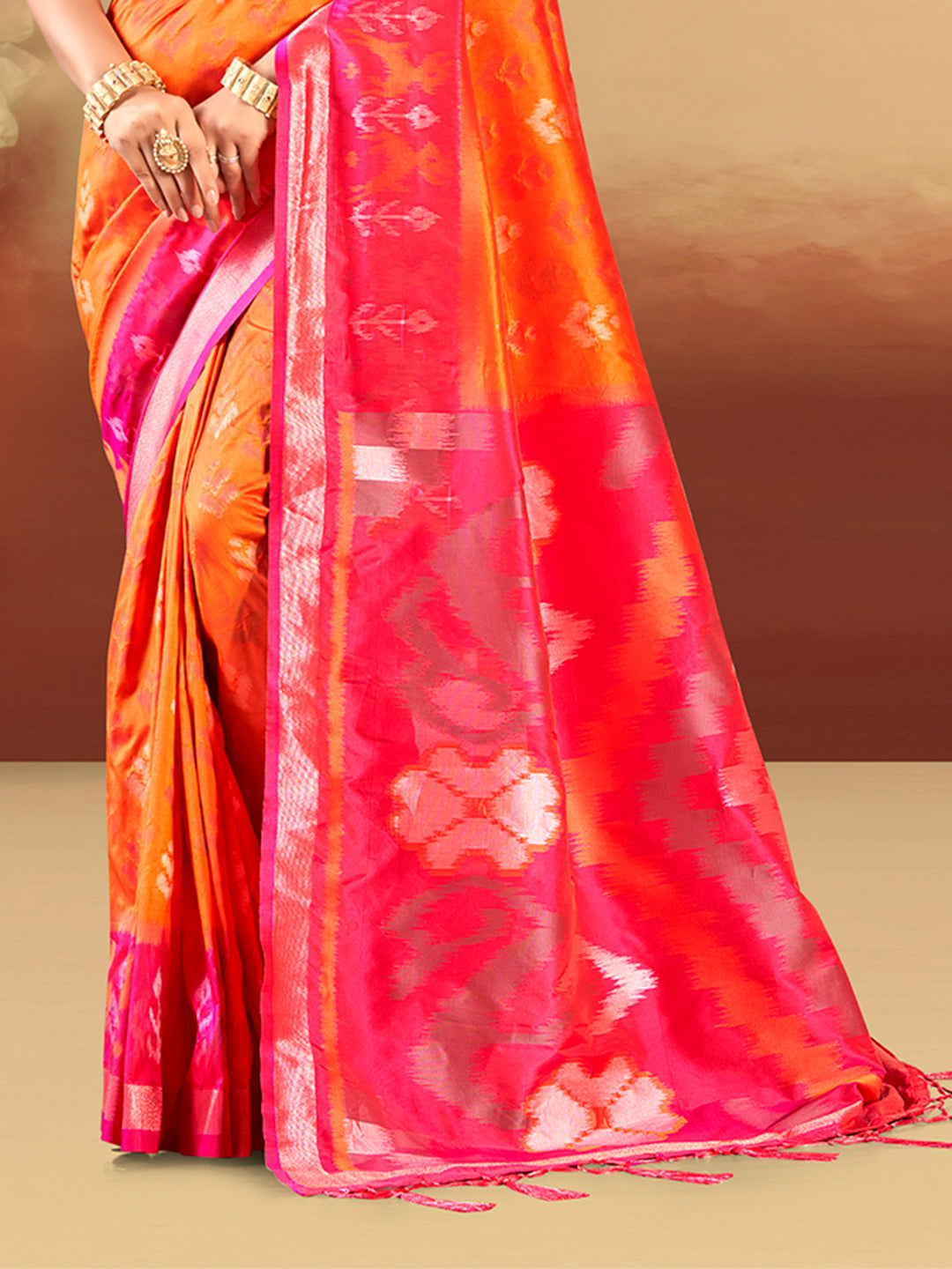 Sangam Prints Orange Silk Woven Work Traditional Saree - Distacart