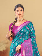 Sangam Prints Teal Blue Silk Woven Work Traditional Saree - Distacart