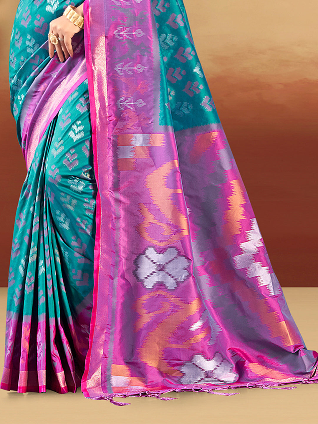 Sangam Prints Teal Blue Silk Woven Work Traditional Saree - Distacart