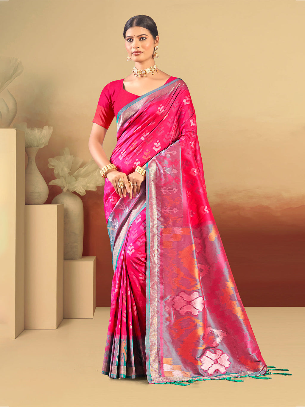 Sangam Prints Pink Silk Woven Work Traditional Saree - Distacart