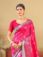 Sangam Prints Pink Silk Woven Work Traditional Saree - Distacart