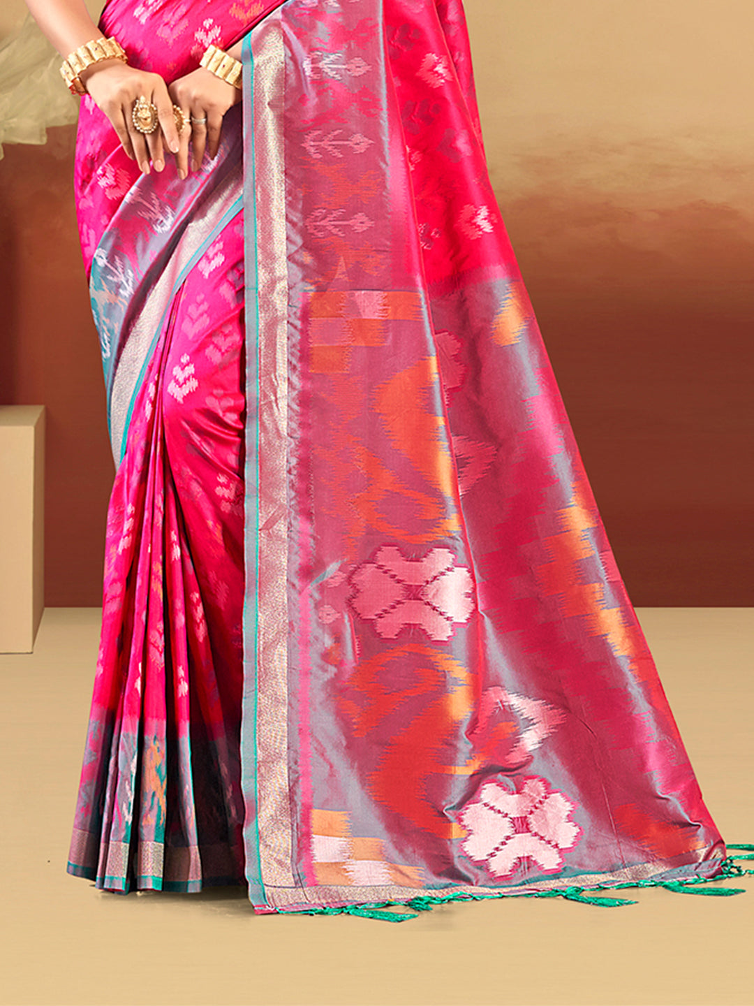 Sangam Prints Pink Silk Woven Work Traditional Saree - Distacart