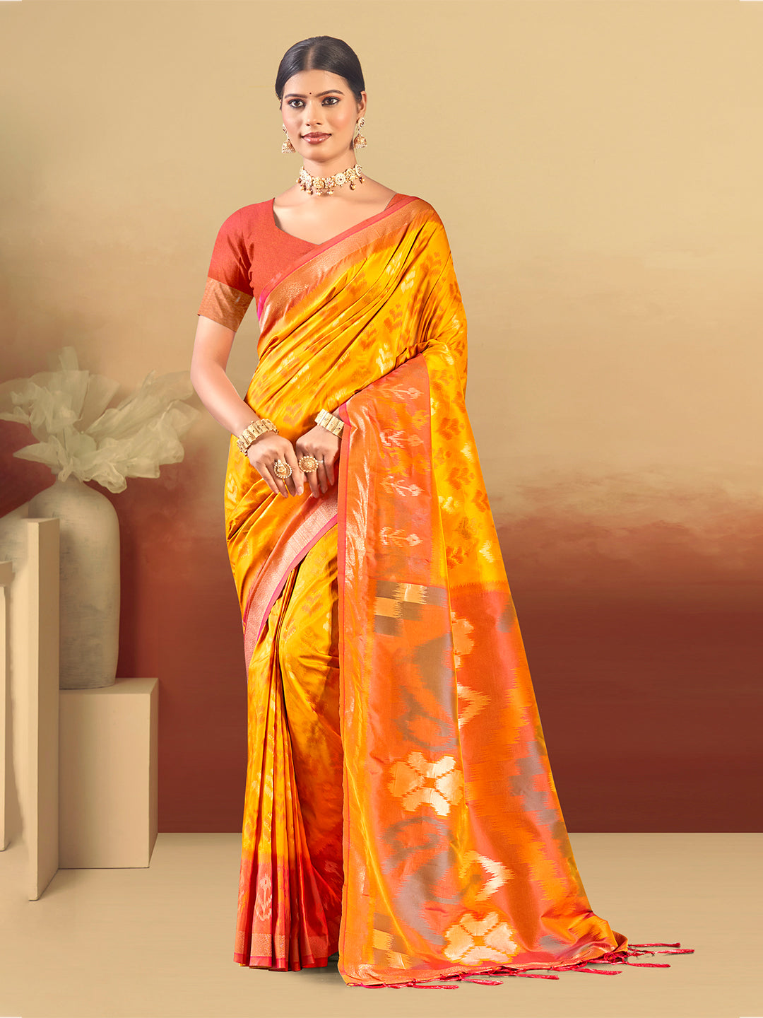 Sangam Prints Yellow Silk Woven Work Traditional Saree - Distacart