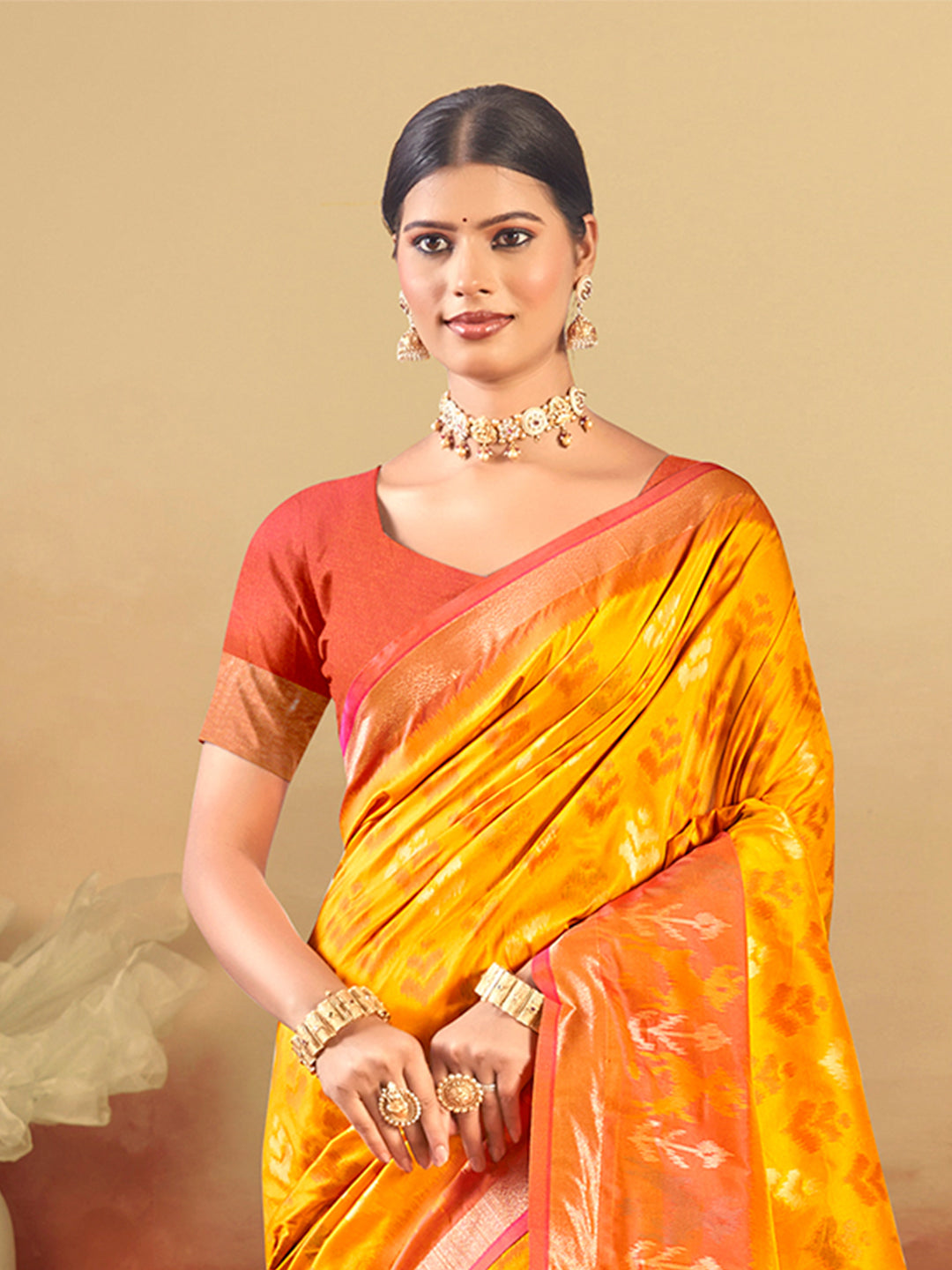 Sangam Prints Yellow Silk Woven Work Traditional Saree - Distacart