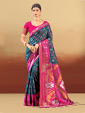 Sangam Prints Teal Silk Woven Work Traditional Saree - Distacart