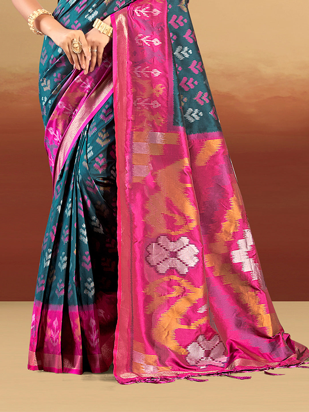 Sangam Prints Teal Silk Woven Work Traditional Saree - Distacart
