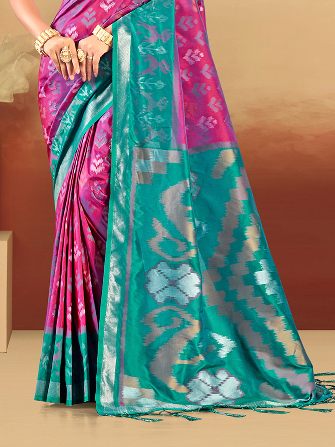 Sangam Prints Magenta  Silk Woven Work Traditional Saree - Distacart