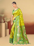 Sangam Prints Lime Green Silk Woven Work Traditional Saree - Distacart