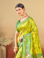 Sangam Prints Lime Green Silk Woven Work Traditional Saree - Distacart
