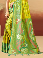 Sangam Prints Lime Green Silk Woven Work Traditional Saree - Distacart