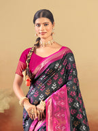 Sangam Prints Black And Magenta Silk Woven Work Traditional Saree - Distacart