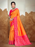 Sangam Prints Orange  Silk Woven Work Traditional Saree - Distacart