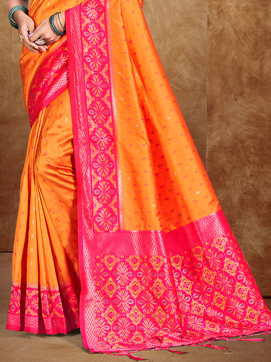 Sangam Prints Orange  Silk Woven Work Traditional Saree - Distacart