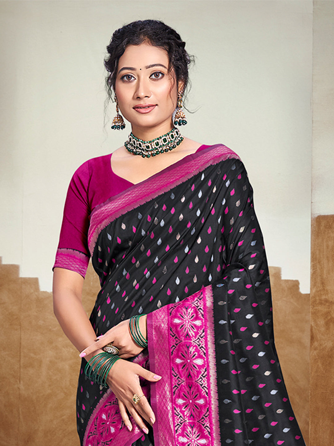 Sangam Prints Black  Silk Woven Work Traditional Saree - Distacart